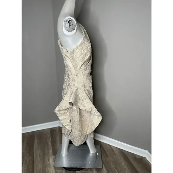 Teri Jon by Rickie FreemanOne-Shoulder Jacquard Rouched Side-Peplum Dress